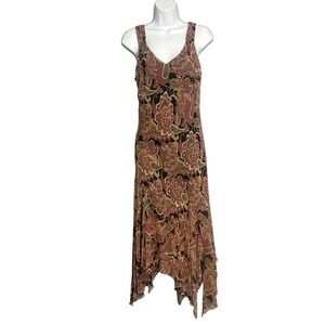 Vintage Y2K Paisley Silk Midi Dress - Boho Fairycore Handkerchief Hem